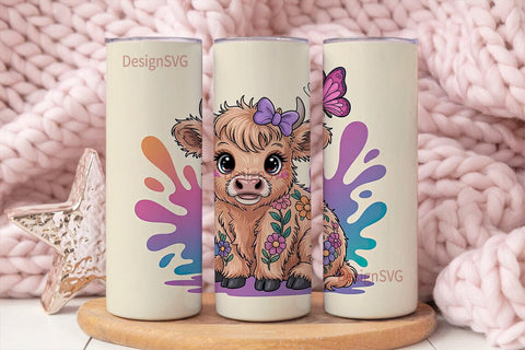 Cute Highland Cow Calf 20oz Tumbler Wrap Sublimation DesignSVG 