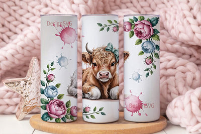 Cute Highland Cow Calf 20oz Tumbler Wrap Sublimation DesignSVG 