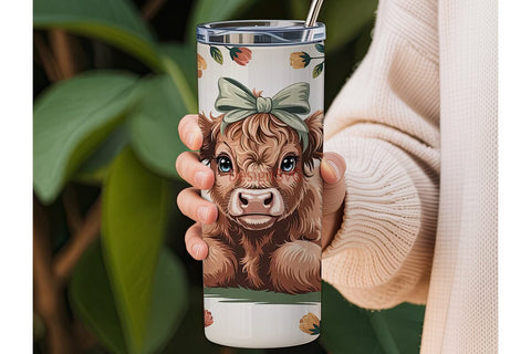 Cute Highland Cow Calf 20oz Tumbler Wrap Sublimation DesignSVG 