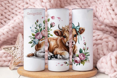 Cute Highland Cow Calf 20oz Tumbler Wrap Sublimation DesignSVG 