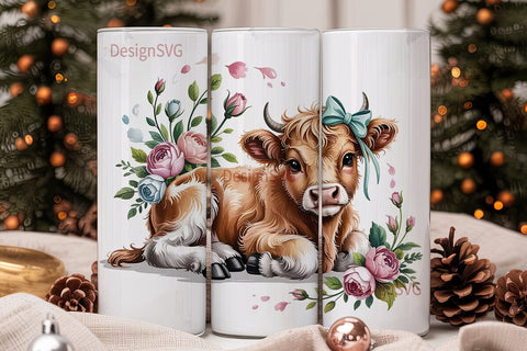 Cute Highland Cow Calf 20oz Tumbler Wrap Sublimation DesignSVG 