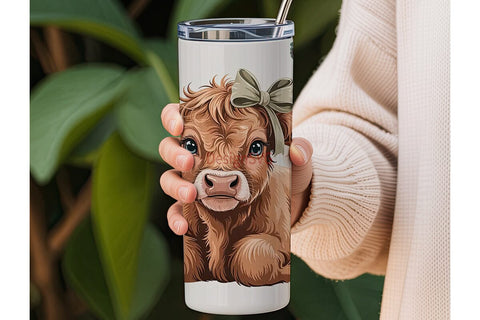 Cute Highland Cow Calf 20oz Tumbler Wrap Sublimation DesignSVG 
