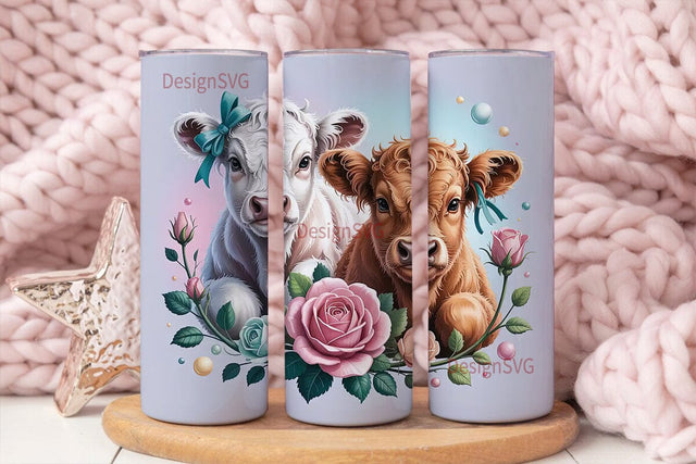 Cute Highland Cow Calves 20oz Tumbler Sublimation DesignSVG 