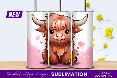 Cute Highland Cow Cartoon With Hearts Sublimation Regulrcrative 
