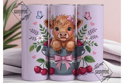 Cute Highland Cow Cherry Tumbler Wrap Sublimation sassyprint 