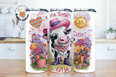 Cute Highland Cow Cowgirl 20 oz Skinny Tumbler Sublimation Design, Highland Cow Tumbler Wrap, Highland Cow PNG Sublimation Rabbitmakies 