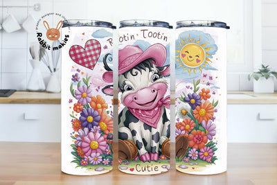 Cute Highland Cow Cowgirl 20 oz Skinny Tumbler Sublimation Design, Highland Cow Tumbler Wrap, Highland Cow PNG Sublimation Rabbitmakies 