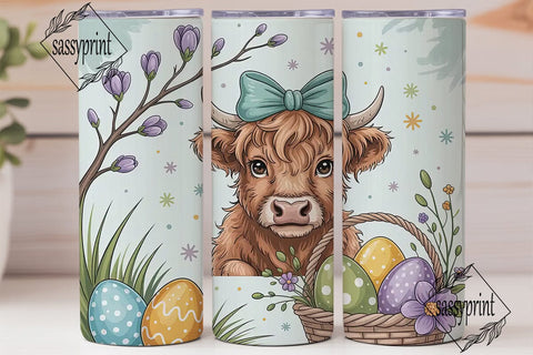 Cute Highland Cow Easter 20oz Tumbler Sublimation sassyprint 