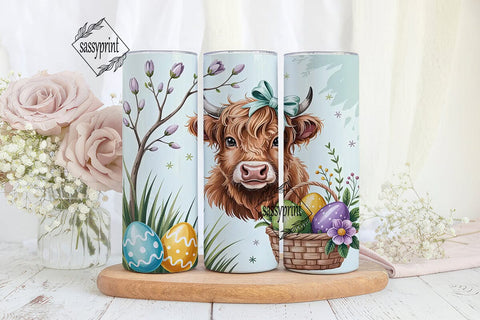 Cute Highland Cow Easter 20oz Tumbler Sublimation sassyprint 