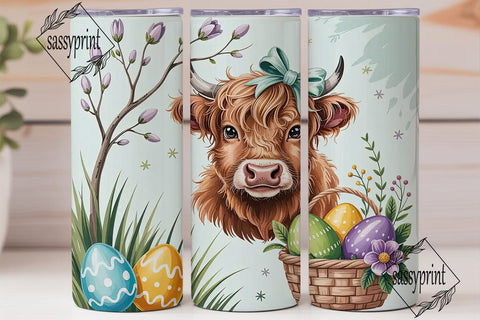 Cute Highland Cow Easter 20oz Tumbler Sublimation sassyprint 