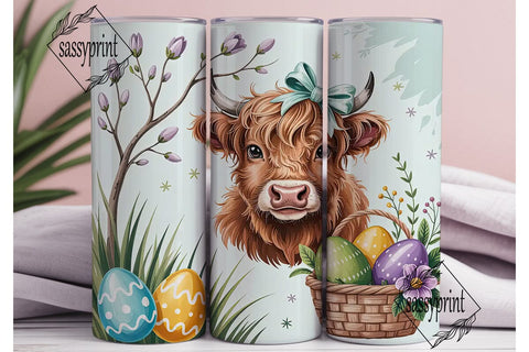 Cute Highland Cow Easter 20oz Tumbler Sublimation sassyprint 
