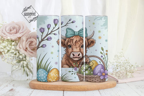 Cute Highland Cow Easter 20oz Tumbler Sublimation sassyprint 