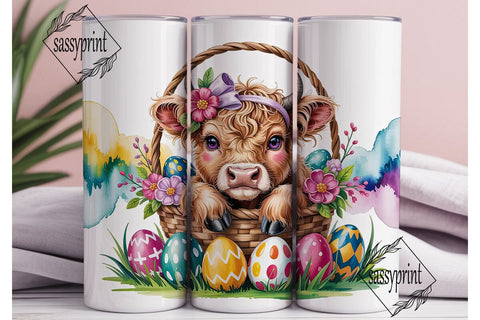 Cute Highland Cow Easter Basket Tumbler Sublimation sassyprint 