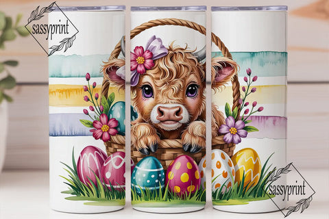 Cute Highland Cow Easter Basket Tumbler Sublimation sassyprint 