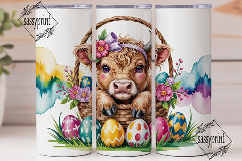 Cute Highland Cow Easter Basket Tumbler Sublimation sassyprint 