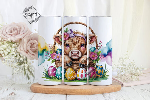 Cute Highland Cow Easter Basket Tumbler Sublimation sassyprint 