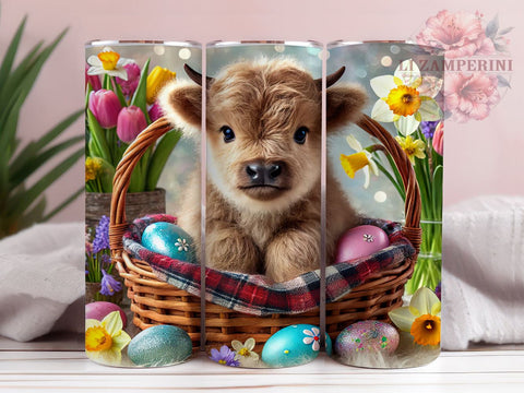 Cute Highland Cow Easter Basket Tumbler Wrap, Highland Cow Tumbler, Basket Tumbler, Spring Drinkware, Farmhouse Decor, Custom Tumbler, Cute Cow Gift Sublimation Li Zamperini 
