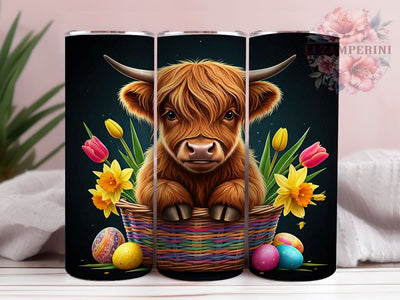 Cute Highland Cow Easter Basket Tumbler Wrap, Highland Cow Tumbler, Basket Tumbler, Spring Drinkware, Farmhouse Decor, Custom Tumbler, Cute Cow Gift Sublimation Li Zamperini 
