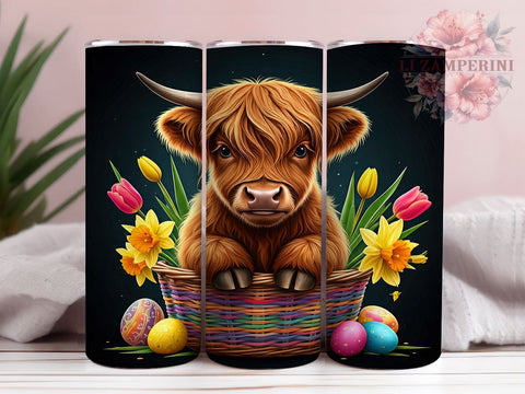 Cute Highland Cow Easter Basket Tumbler Wrap, Highland Cow Tumbler, Basket Tumbler, Spring Drinkware, Farmhouse Decor, Custom Tumbler, Cute Cow Gift Sublimation Li Zamperini 