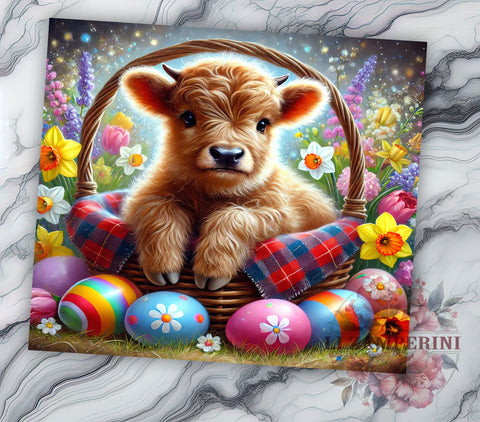 Cute Highland Cow Easter Basket Tumbler Wrap, Highland Cow Tumbler, Basket Tumbler, Spring Drinkware, Farmhouse Decor, Custom Tumbler, Cute Cow Gift Sublimation Li Zamperini 