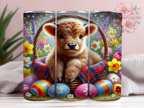 Cute Highland Cow Easter Basket Tumbler Wrap, Highland Cow Tumbler, Basket Tumbler, Spring Drinkware, Farmhouse Decor, Custom Tumbler, Cute Cow Gift Sublimation Li Zamperini 