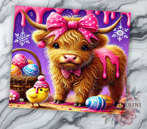 Cute Highland Cow Easter Spring Tumbler Wrap, Highland Cow Tumbler, Spring Drinkware, Sublimation Wrap, Farmhouse Decor, Custom Tumbler, Cute Cow Gift Sublimation Li Zamperini 