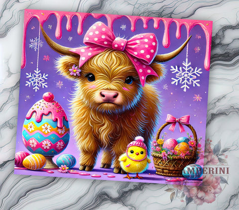 Cute Highland Cow Easter Spring Tumbler Wrap, Highland Cow Tumbler, Spring Drinkware, Sublimation Wrap, Farmhouse Decor, Custom Tumbler, Cute Cow Gift Sublimation Li Zamperini 