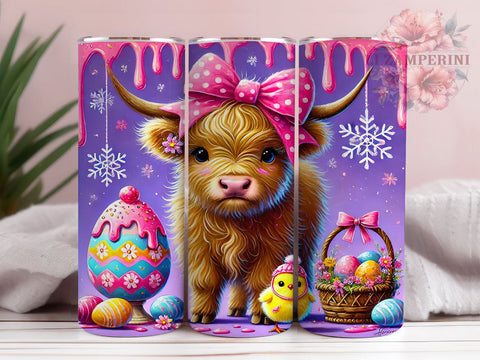 Cute Highland Cow Easter Spring Tumbler Wrap, Highland Cow Tumbler, Spring Drinkware, Sublimation Wrap, Farmhouse Decor, Custom Tumbler, Cute Cow Gift Sublimation Li Zamperini 