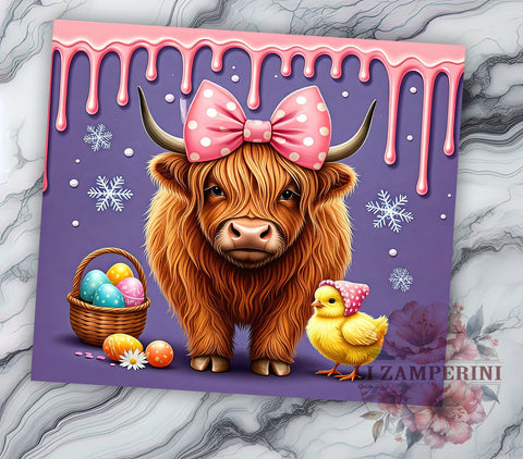 Cute Highland Cow Easter Spring Tumbler Wrap, Highland Cow Tumbler, Spring Drinkware, Sublimation Wrap, Farmhouse Decor, Custom Tumbler, Cute Cow Gift Sublimation Li Zamperini 