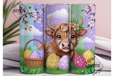 Cute Highland Cow Easter Tumbler Wrap Sublimation sassyprint 