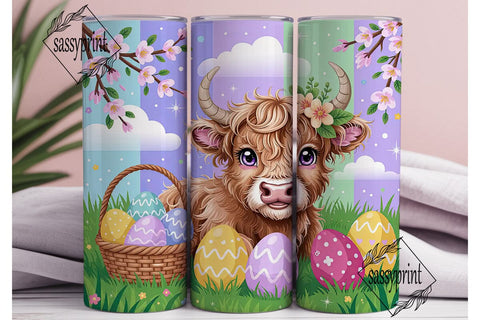 Cute Highland Cow Easter Tumbler Wrap Sublimation sassyprint 