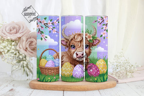 Cute Highland Cow Easter Tumbler Wrap Sublimation sassyprint 