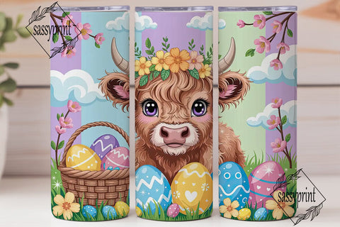 Cute Highland Cow Easter Tumbler Wrap Sublimation sassyprint 