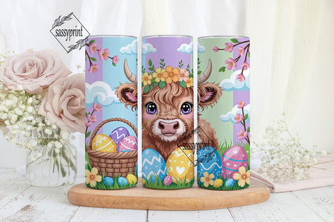 Cute Highland Cow Easter Tumbler Wrap Sublimation sassyprint 