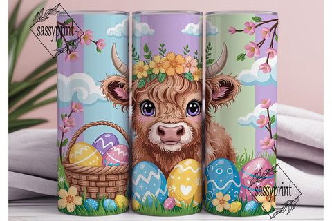 Cute Highland Cow Easter Tumbler Wrap Sublimation sassyprint 