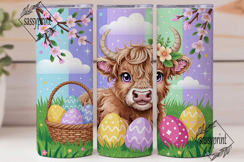 Cute Highland Cow Easter Tumbler Wrap Sublimation sassyprint 