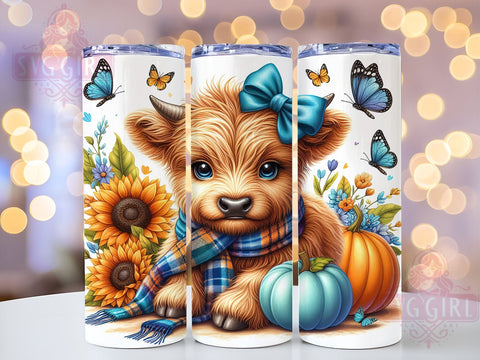 Cute Highland Cow, Fall Tumbler Wrap, Autumn Pumpkins, 20oz Tumbler, Sublimation Design, Baby Cow Decor, Harvest Drinkware Sublimation SvggirlplusArt 