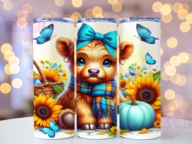 Cute Highland Cow, Fall Tumbler Wrap, Autumn Pumpkins, 20oz Tumbler, Sublimation Design, Baby Cow Decor, Harvest Drinkware Sublimation SvggirlplusArt 