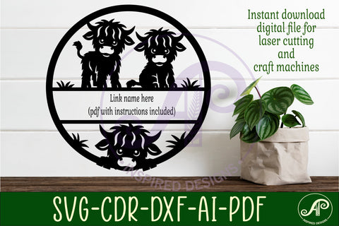 Cute highland cow farm name sign design for laser cutting SVG APInspireddesigns 