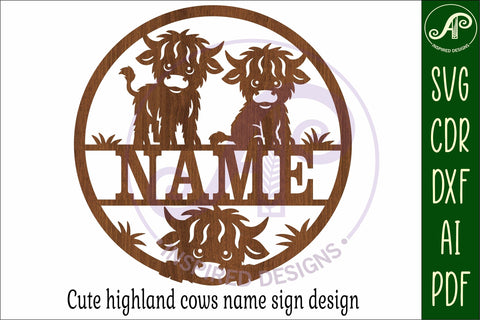 Cute highland cow farm name sign design for laser cutting SVG APInspireddesigns 