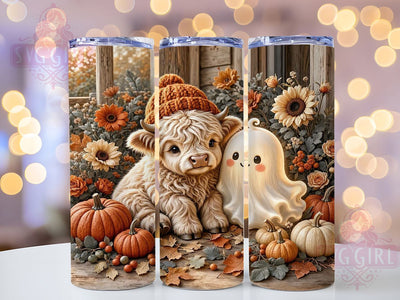 Cute Highland Cow Ghost 20oz Tumbler, Cute Highland Cow, Ghost Motif, Whimsical Theme, Playful Accent, Rustic Charm, Sublimation Wrap, 20oz Tumbler Sublimation SvggirlplusArt 