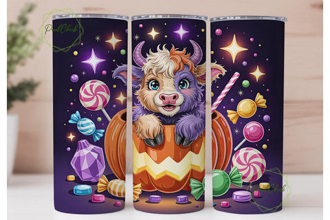 Cute Highland Cow Halloween 20oz Tumbler Sublimation PixelChick 