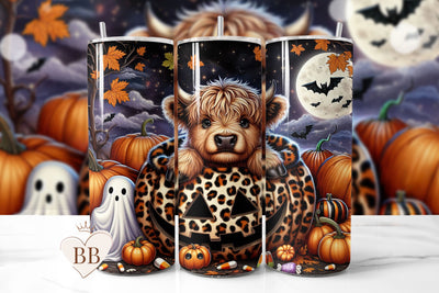 Cute Highland Cow Halloween Tumbler Wrap Sublimation BijouBay 