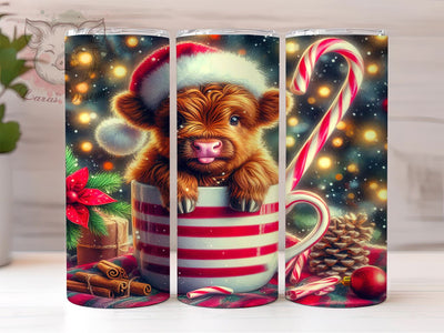 Cute Highland Cow Hot Chocolate 20 oz Skinny Tumbler Sublimation Design, Straight & Tapered Tumbler Png, Christmas Highland Cow Tumbler Png, Digital Download PNG Sublimation Lara' s Designs 