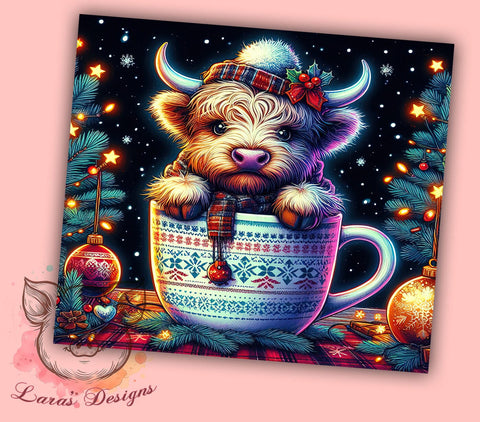 Cute Highland Cow Hot Chocolate 20 oz Skinny Tumbler Sublimation Design, Straight & Tapered Tumbler Png, Highland Cow Tumbler Png, Digital Download PNG Sublimation Lara' s Designs 