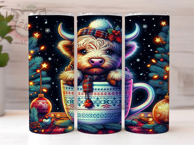 Cute Highland Cow Hot Chocolate 20 oz Skinny Tumbler Sublimation Design, Straight & Tapered Tumbler Png, Highland Cow Tumbler Png, Digital Download PNG Sublimation Lara' s Designs 