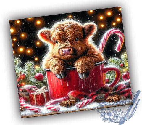 Cute Highland Cow Hot Chocolate 20oz Skinny Tumbler PNG, Christmas Tumbler Sublimation Wrap, Straight & Tapered Tumbler Wrap, Instant Digital Download Sublimation ToriDesigns 