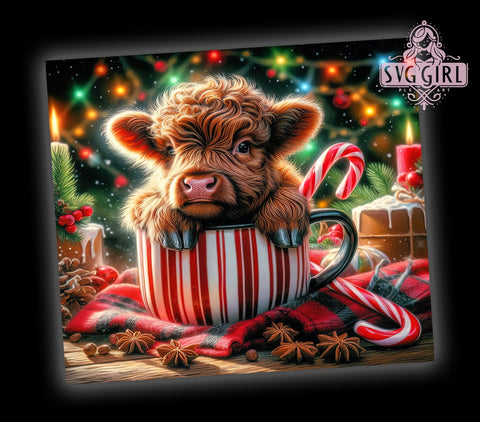 Cute Highland Cow Hot Chocolate 20oz Tumbler, Straight Tapered, Highland Cow Tumbler Png, Instant Digital Download Sublimation SvggirlplusArt 
