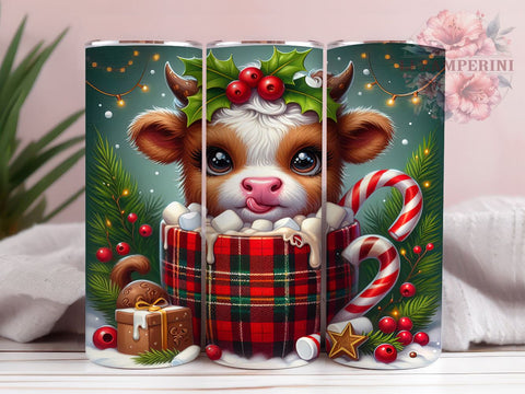 Cute Highland Cow Hot Chocolate 20oz Tumbler Wrap PNG, Christmas Tumbler PNG Sublimation Design, Straight & Tapered Tumbler Wrap, Instant Digital Download Sublimation Li Zamperini 