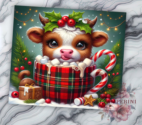 Cute Highland Cow Hot Chocolate 20oz Tumbler Wrap PNG, Christmas Tumbler PNG Sublimation Design, Straight & Tapered Tumbler Wrap, Instant Digital Download Sublimation Li Zamperini 